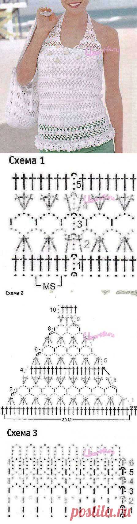<b>Летний белый топ</b> - Описание вязания, схемы вязания крючком и спицами | Узорчик.ру