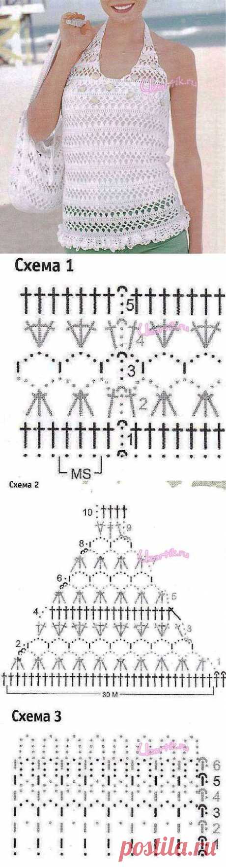 <b>Летний белый топ</b> - Описание вязания, схемы вязания крючком и спицами | Узорчик.ру