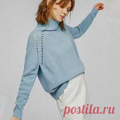Свитер с ажурной линией реглана

Очень красивый вариант, хотя основная часть модели — это обычная лицевая гладь. Как получить такую линию реглана? Очень просто. Убавления или прибавление в зависимости от того, в какую сторону вы вяжете, делаются с отступом от края.