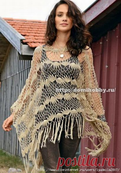 Ажурное пончо крючком