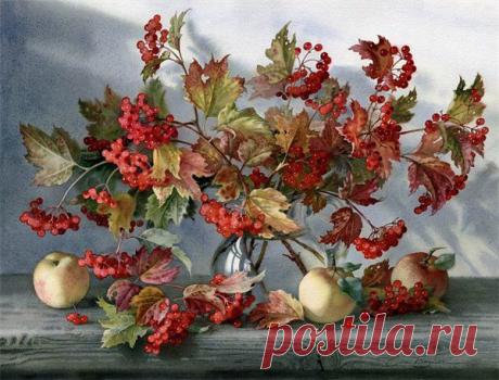 Цветочное да ягодное. Акварели Елены Базановой..