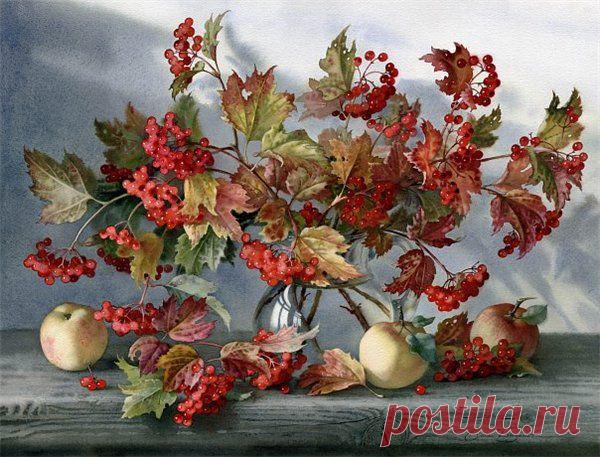 Цветочное да ягодное. Акварели Елены Базановой..