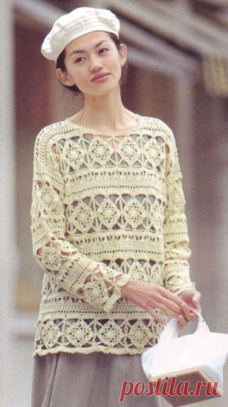 Ажурный пуловер из мотивов | Ажурное чудо