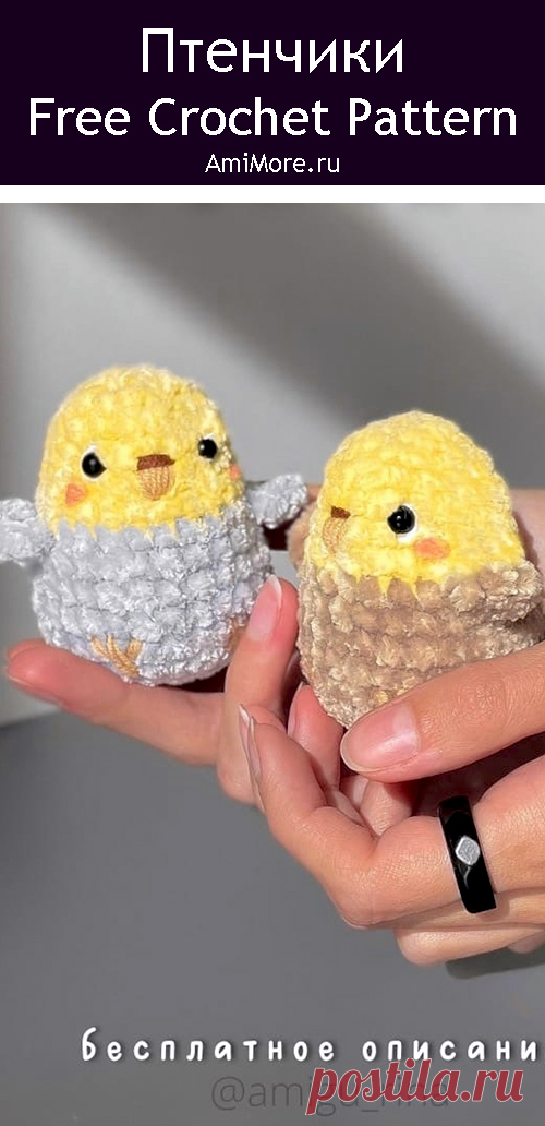 PDF Птенчики крючком. FREE crochet pattern; Аmigurumi bird patterns. Амигуруми схемы и описания на русском. Вязаные игрушки и поделки своими руками #amimore - плюшевая птица, птенец, птенчик, маленькая птичка из плюшевой пряжи.
