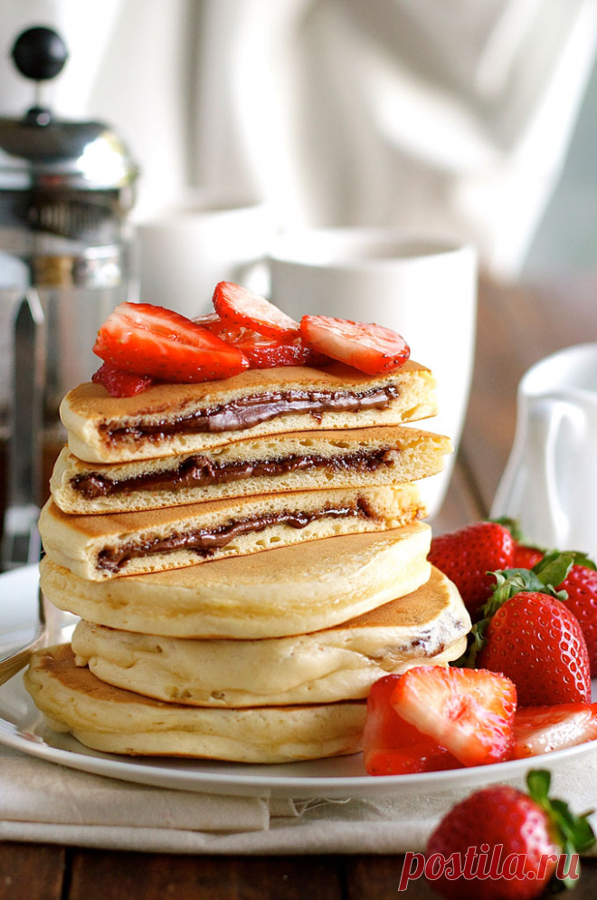 Nutella Stuffed Pancakes | RecipeTin Eats Nutella Pancakes STUFFED with Nutella! Not just sandwiched with Nutella, actually stuffed inside. It's EASY and mess free - find out how!