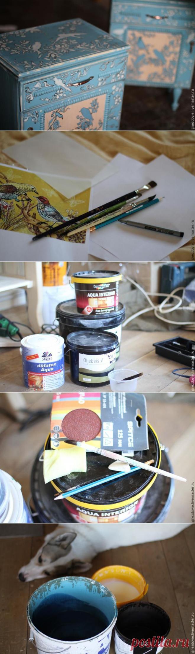 Расписываем бабушкин сундук, шкаф, стол и тумбочку краской по мебели