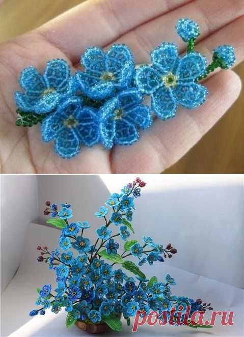 Нежные незабудки из бисера