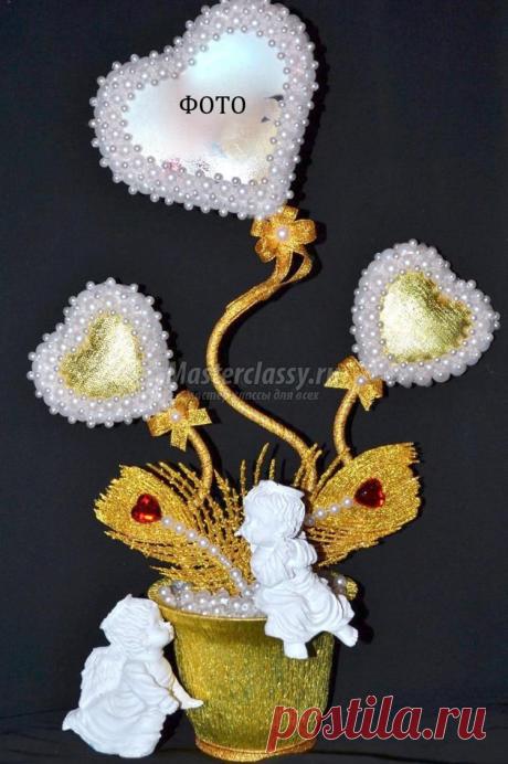 Топиарий-фоторамка из бусин. Сердца влюбленных. Мастер-класс с пошаговыми фото