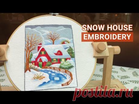 Snow House Embroidery - Landscape Embroidery