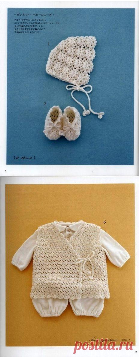 Для наших любительниц вязать крючком. Чепчик, пинетки и жилетка на новорожденного. - Костюм.Комплект - Вязание для детей -МАСТЕР-КЛАССЫ ПО РУКОДЕЛИЮ- Страна рукоделия