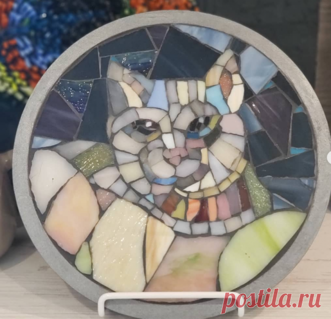 Кот Базальт. Мозаика из художественного стекла.