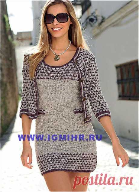 Классическая элегантность в стиле casual. Мини-платье и короткий жакет. Спицы и Крючок.