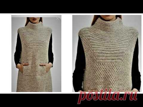 ПЛАТЬЕ-ТУНИКА С КАРМАНОМ СПИЦАМИ.ЭКСПРЕСС МК. туника спицами. вязание спицами. kniting