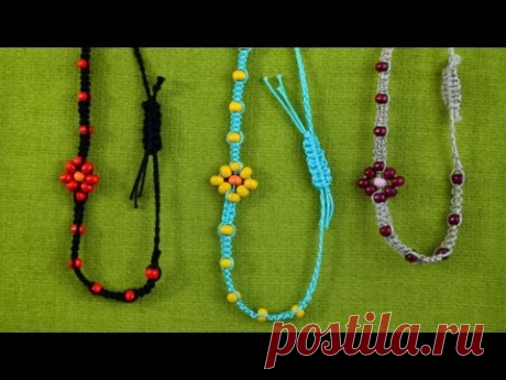 Macrame bracelet with Flower / Makramee Armband / Макраме браслет