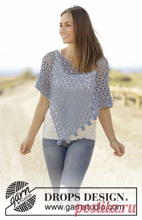 Tender Sky / DROPS 178-30 - Crochet poncho with star pattern in DROPS Big Merino. Size: S - XXXL - Free pattern by DROPS Design