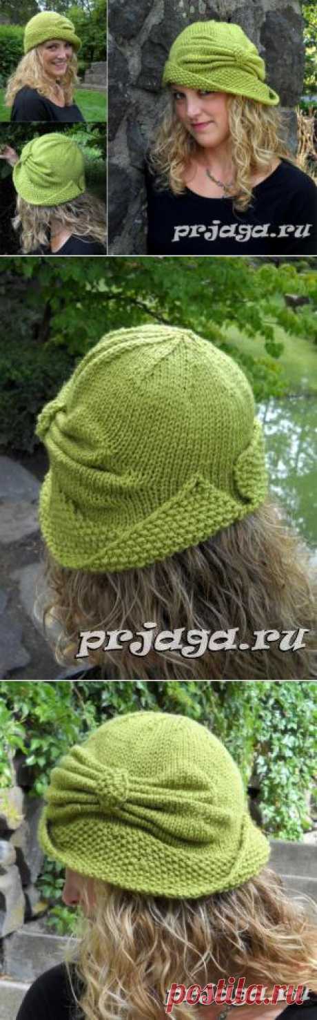 Шляпа спицами со складкой-бантом