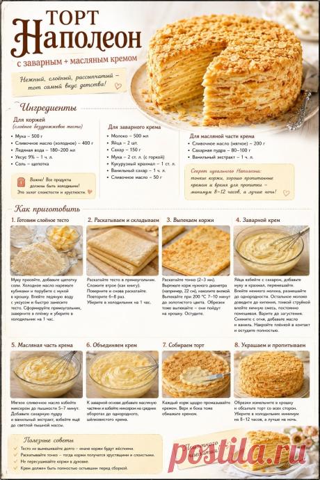 Торт Наполеон с заварным и масляным кремом