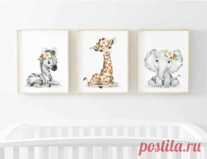 Animal Safari Floral Set Nursery Birth New Baby Children's | Etsy