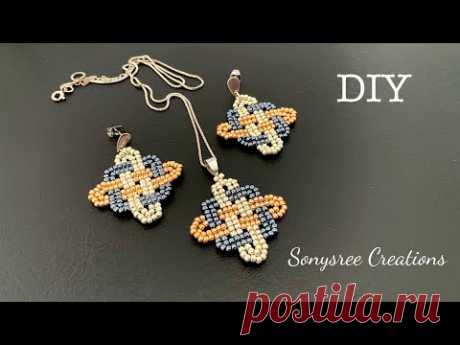 Celtic Knot Beaded Earrings or Pendant || Herringbone Celtic Knot 🪢