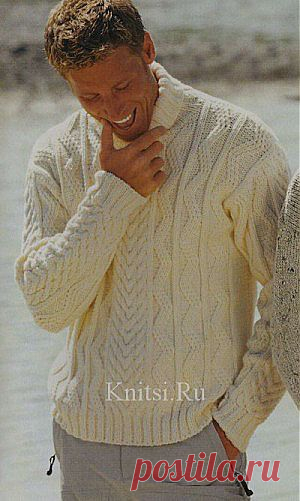 Белый свитер с узором из зигзагов. Вязание для мужчин / Свитера / Спицами