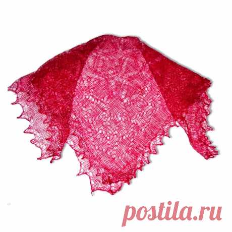 Платок Пуховый платок ручной работы паутинка малиновая, 130 х 130