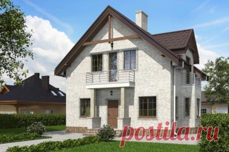 Одноэтажный жилой дом с мансардой, террасой и балконами Rg5548