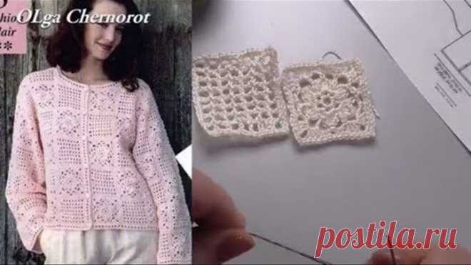 Кофточка крючком в стиле печворк Два квадрата