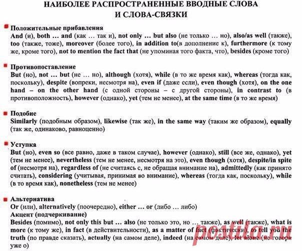 Самый удобный и полный список с переводом для Эссе / Неформальный Английский