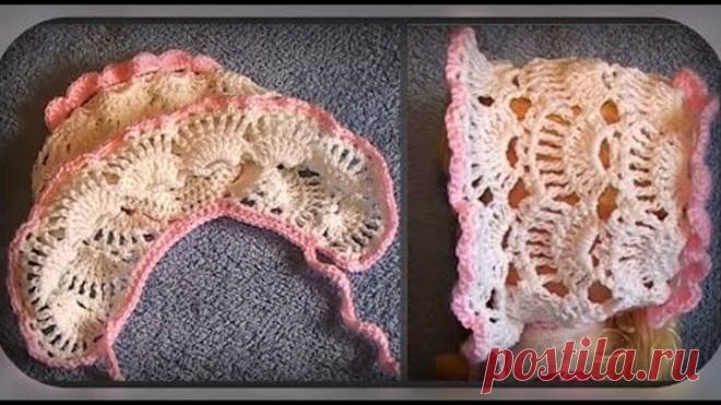 шапочка - чепчик для новорожденного, вязание крючком