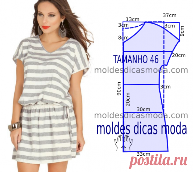 VESTIDO RISCAS CASUAL - Moldes Moda por Medida Hoje vou propor um molde de vestido riscas casual para facilitar a modelagem aí em casa. O molde de vestido está com as medidas correspondentes ao...