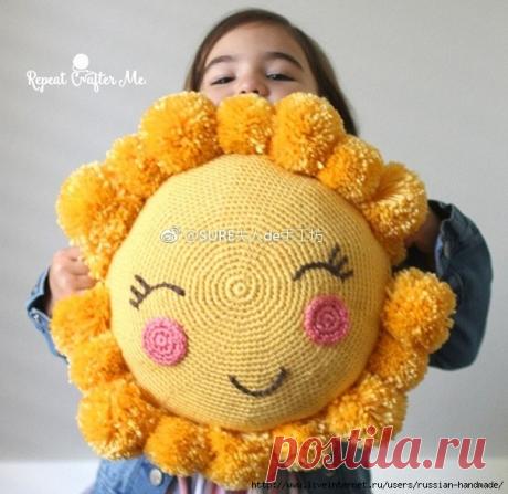 Крючком. Детская подушка «Солнышко» | Russian-Handmade