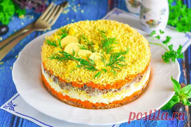 Рыбный салат Мимоза с морковью и сыром.