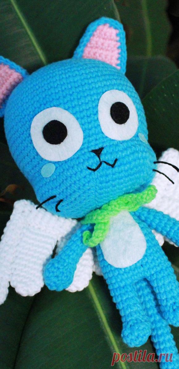PDF Кот Хэппи крючком. FREE crochet pattern; Аmigurumi animal patterns. Амигуруми схемы и описания на русском. Вязаные игрушки и поделки своими руками #amimore - котик из аниме Fairy Tail, кот из мультфильма, кошечка, кошка, котенок.