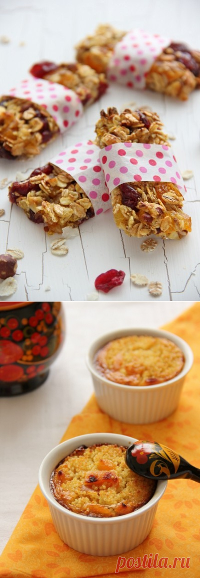 Овсяные батончики с сухофруктами и Пшенник с курагой.
