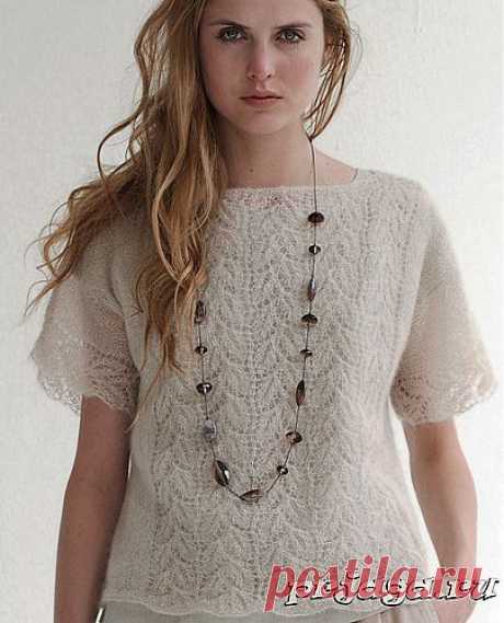 Ажурная кофточка (кофта, пуловер) спицами, вязание из мохера