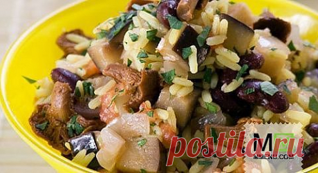 Плов с баклажанами, фасолью и грибами - кулинарный рецепт. Миллион Меню