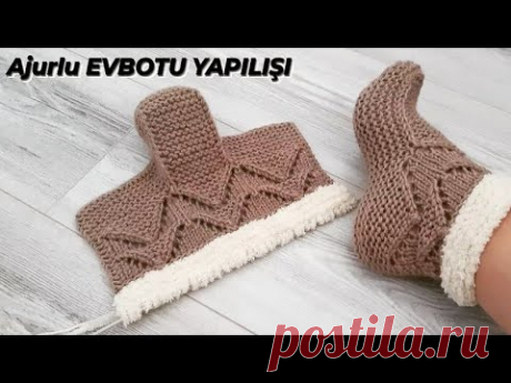 Ajurlu Kolay Evbotu Yapılışı 🎀🌾 Very Easy Knitting Booties Tutorial Stitch Free Pattern Design