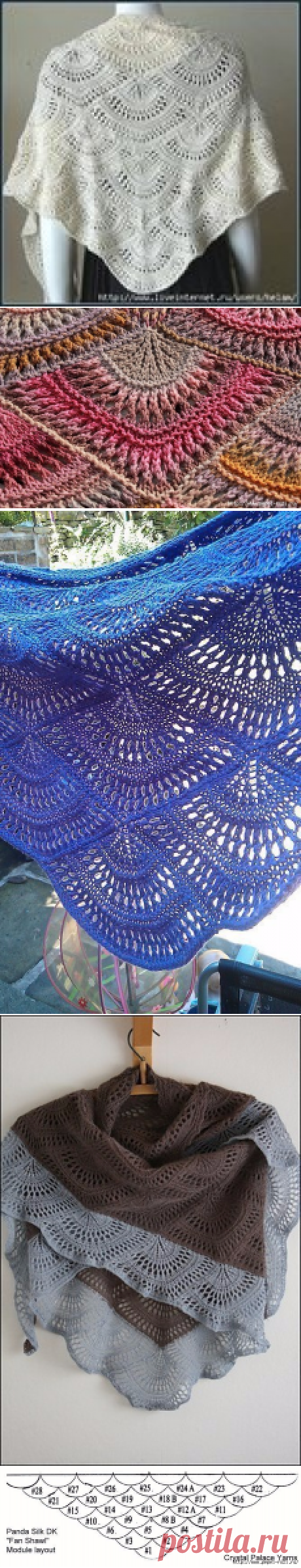 Модульная шаль Panda Silk Dk Fan Shawl, вязаная спицами!