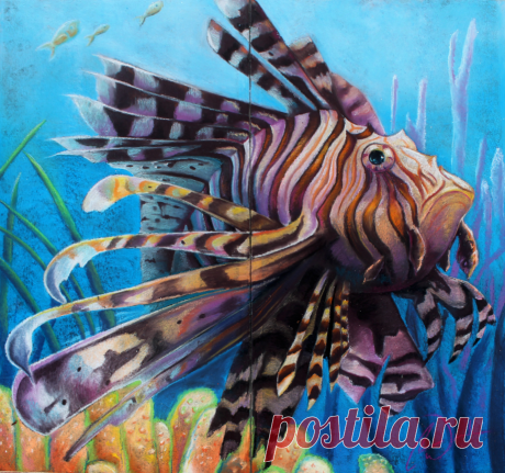 LionFish ChalkArt This was done for the&nbsp;Gasparialla Arts Festival in Downtown Tampa FL.&nbsp; gasparillaarts.com/chalk-walk Final size: 8ft x 8ft&nbsp; Time: about 14 hoursDone on&nbsp;on concrete backer board ...