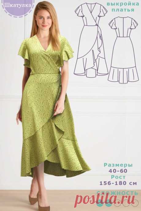 Выкройка женского платья с запахом и воланом р. 40-60 росс в 5 ростовых диапазонах
Весь размерный ряд в источнике: https://shkatulka-sew.ru/pattern/vykroyka-jenskogo-pl..