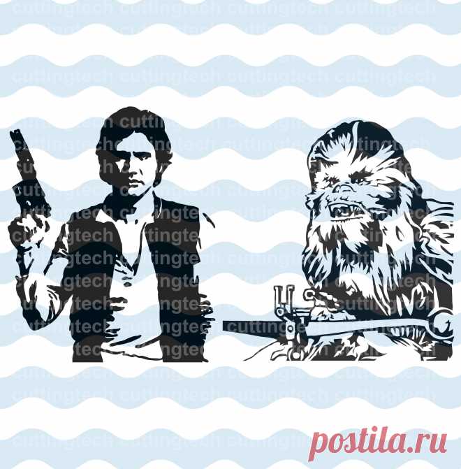 Han Solo with blaster and his friend Chewbacca wookie SVG PNG