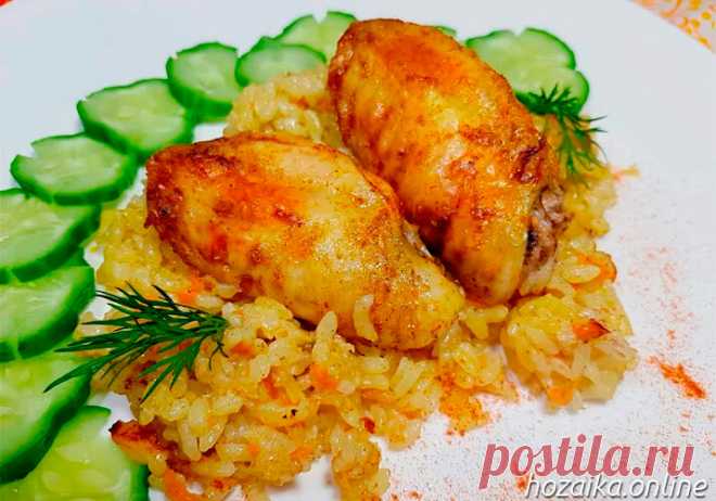 Куриные крылышки с рисом в духовке
