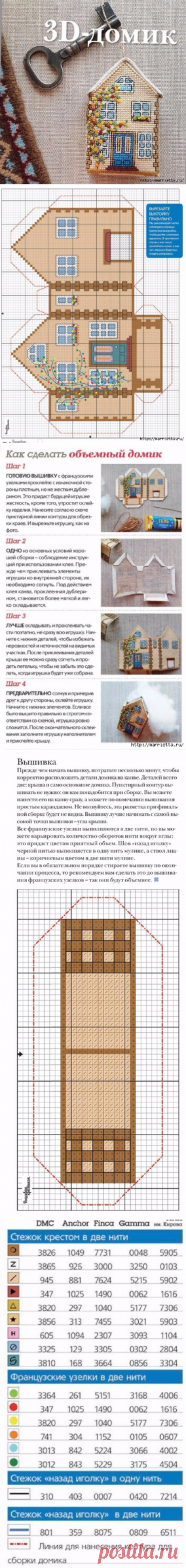 Объемный домик с вышивкой. Схема
