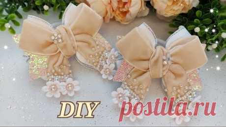 DIY / МК "велюровые бантики с бусинами и цветочками"🎀✨/ velor bows decorated with beads and flowers