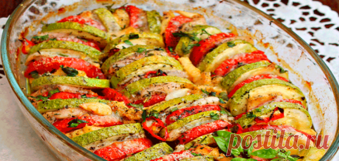 Легкая овощная запеканка с куриной грудкой
