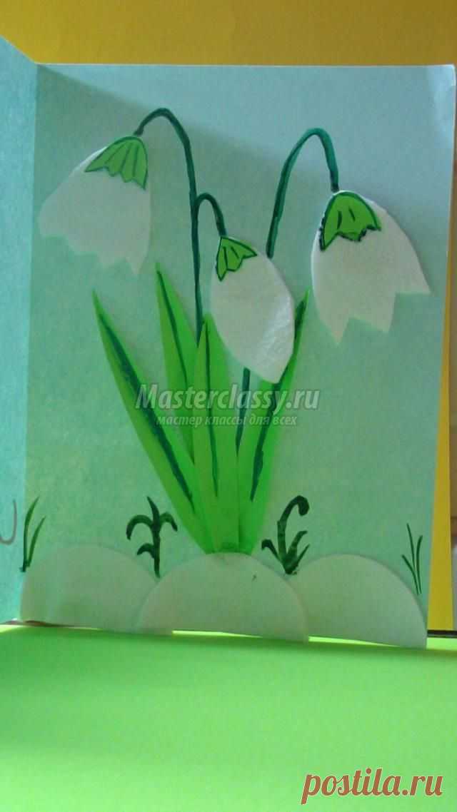 Открытка на 8 Марта из ватных дисков. Подснежники. Мастер-класс
