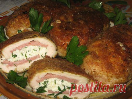 Куриные кармашки с творогом и зеленью.