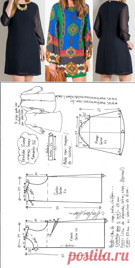 Выкройка женского платья размеры евро 36-56 (Шитье и крой) | Журнал Вдохновение Рукодельницы