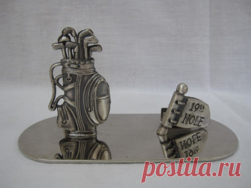 Pewter Metal 19th Hole 3-D Golf Bag Business Card Sign Holder | eBay