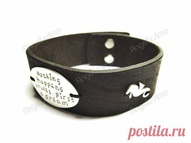 Мужской браслет из кожи "Цитата Сэндберга" от Amorem
